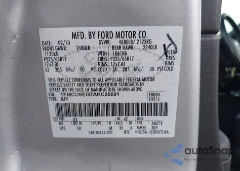 2010 Ford Escape Limited from USA, damaged, VIN 1FMCU9EG7AKC25691